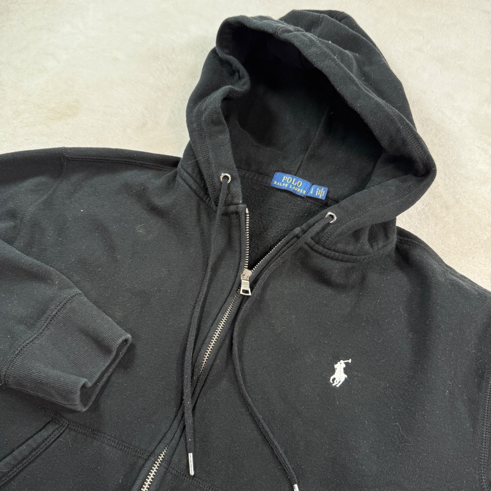 Polo Ralph Lauren Womens Black Full Zip Hoodie Fleece Pony Logo Large